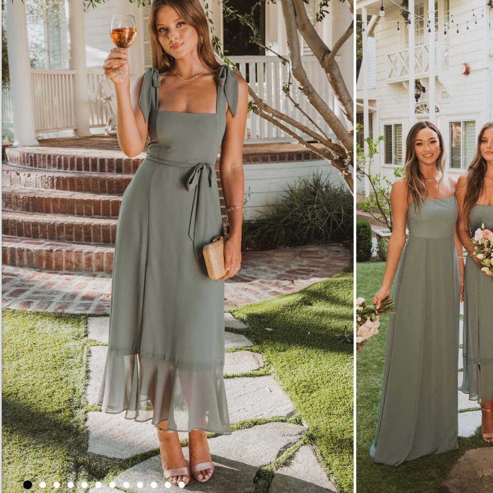 Show Me Your Mumu Claire Midi Dress, Deep Sage, Chiffon